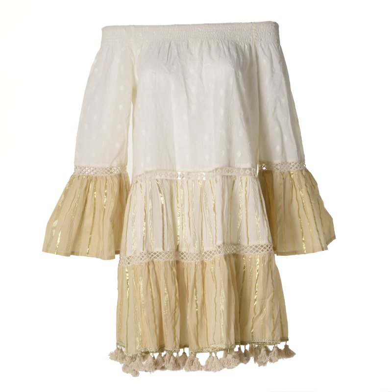 Φόρεμα Μπεζ με Χρυσά Lurex