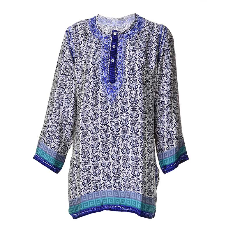 Tunic / Καφτάνι Εκρού και Μπλε Σχέδια Medium