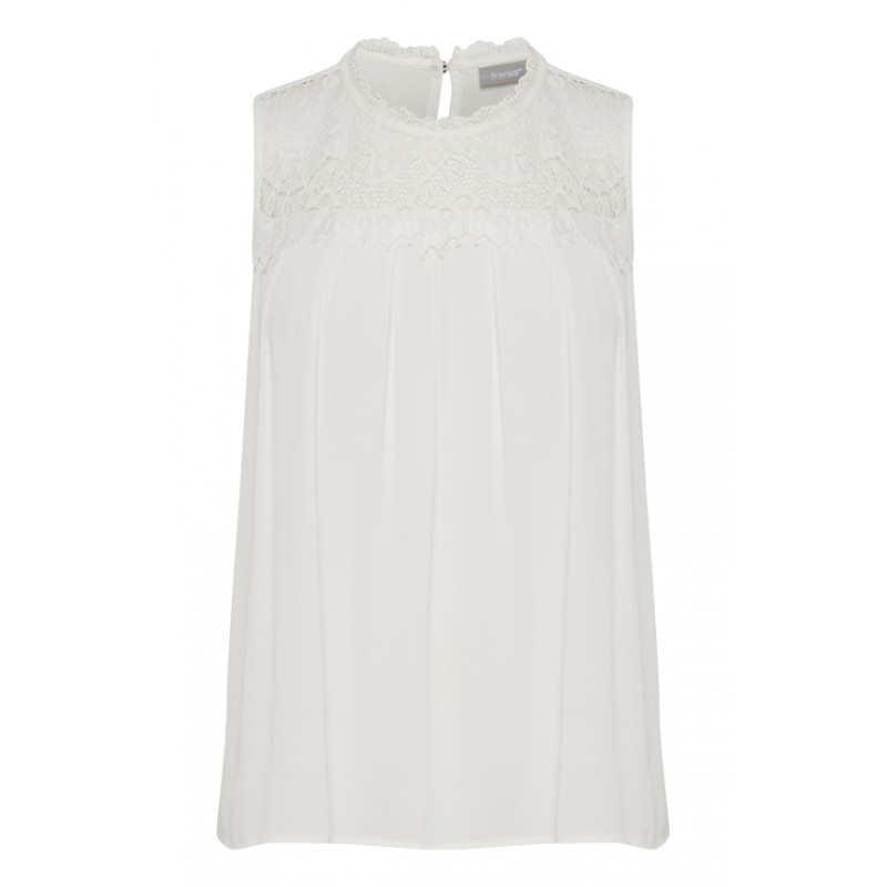 Μπλούζα Αμάνικη με Δαντέλα Λευκή Fransa