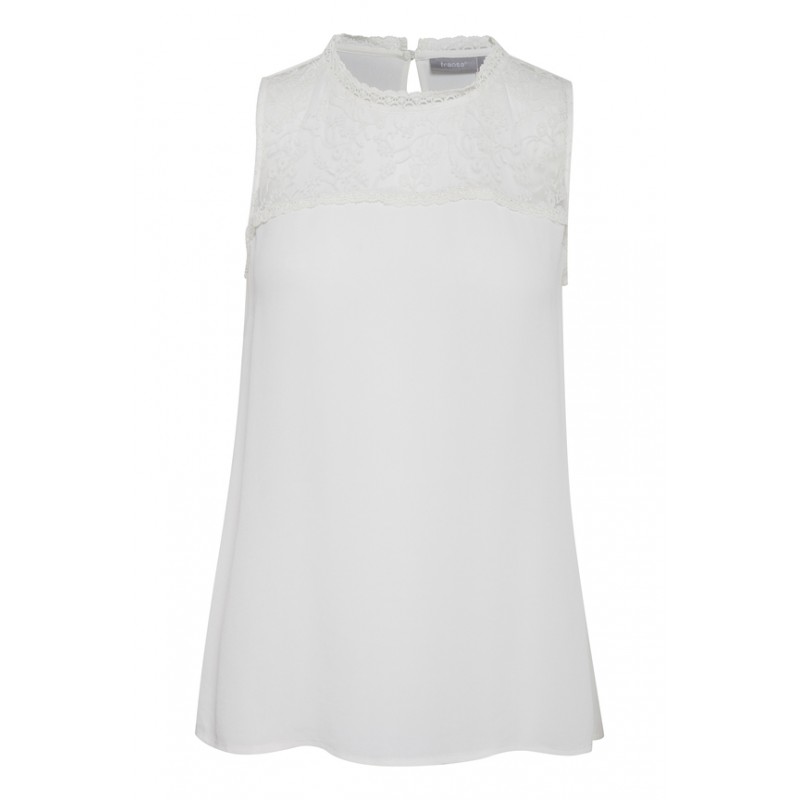 Μπλούζα Αμάνικη Λαιμός Δαντέλα Λευκή Fransa